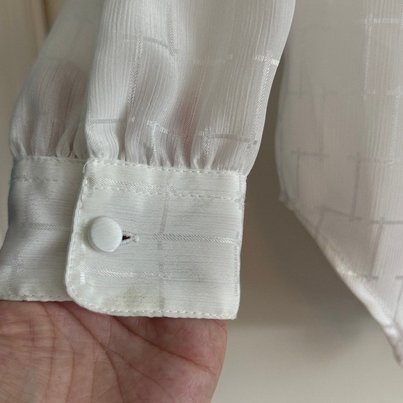 Yves St Clair Sheer White Window Pane Button Up Long Sleeve Blouse Shirt Size 8 - Picture 2 of 6